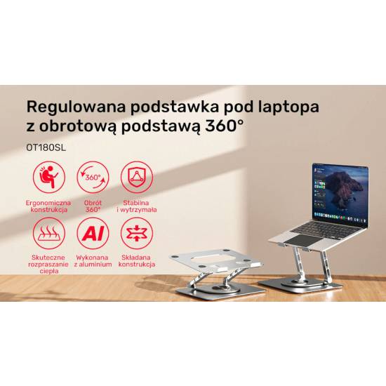 Podstawka pod notebooka 10-16'' regulowana obrotowa Unitek OT180SL01